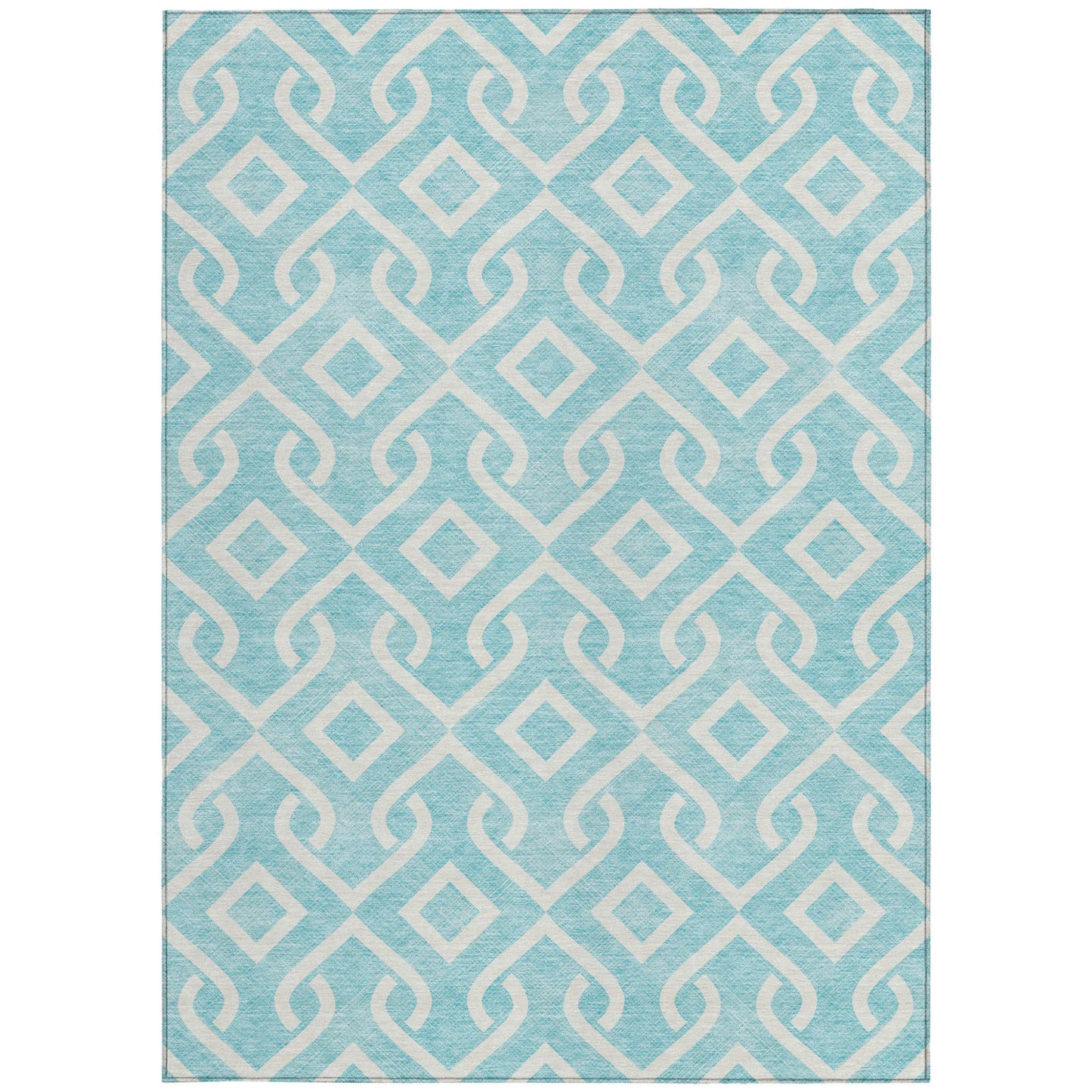 10' X 14' Aqua And Ivory Geometric Washable Indoor Outdoor Area Rug