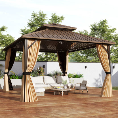14 x 12 FT Hardtop Gazebo Outdoor Pergola for Patio Garden Deck Lawn Backyard Party Tent-Coffee