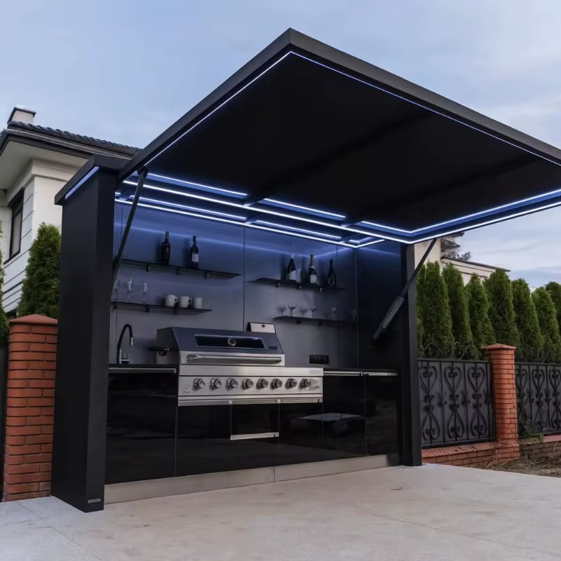 Customized Black/Grey Garden/Patio Outdoor Bbq Kitchen Pod with Door Weatherproof 304 Stainless Steel Outdoor Kitchen with Shed