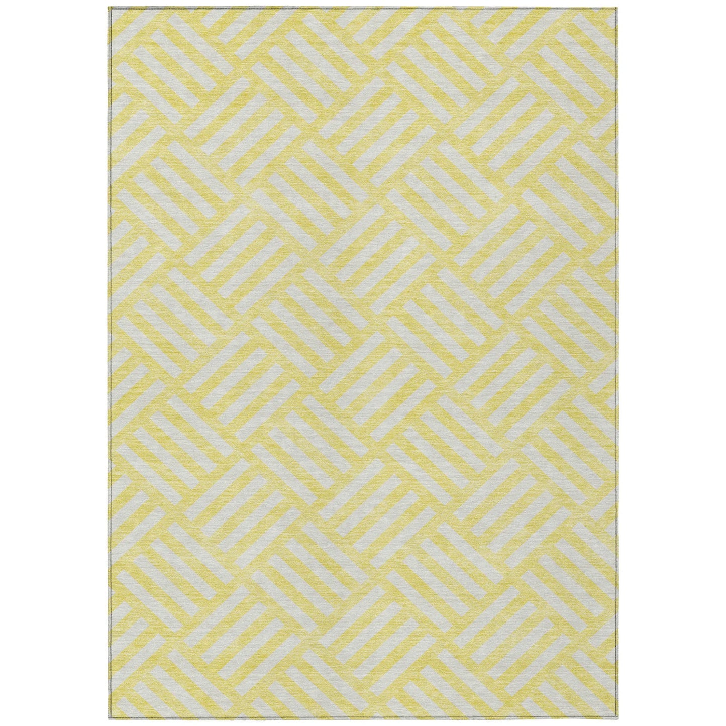 10' X 14' Yellow And Ivory Geometric Washable Indoor Outdoor Area Rug
