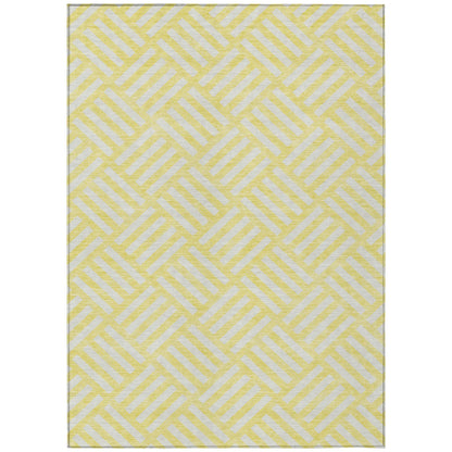 10' X 14' Yellow And Ivory Geometric Washable Indoor Outdoor Area Rug