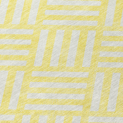 10' X 14' Yellow And Ivory Geometric Washable Indoor Outdoor Area Rug