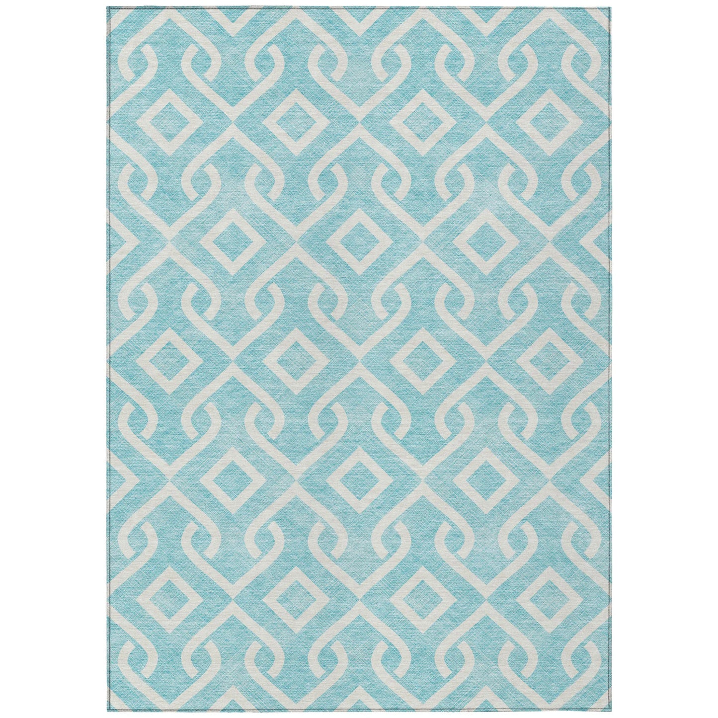 10' X 14' Aqua And Ivory Geometric Washable Indoor Outdoor Area Rug
