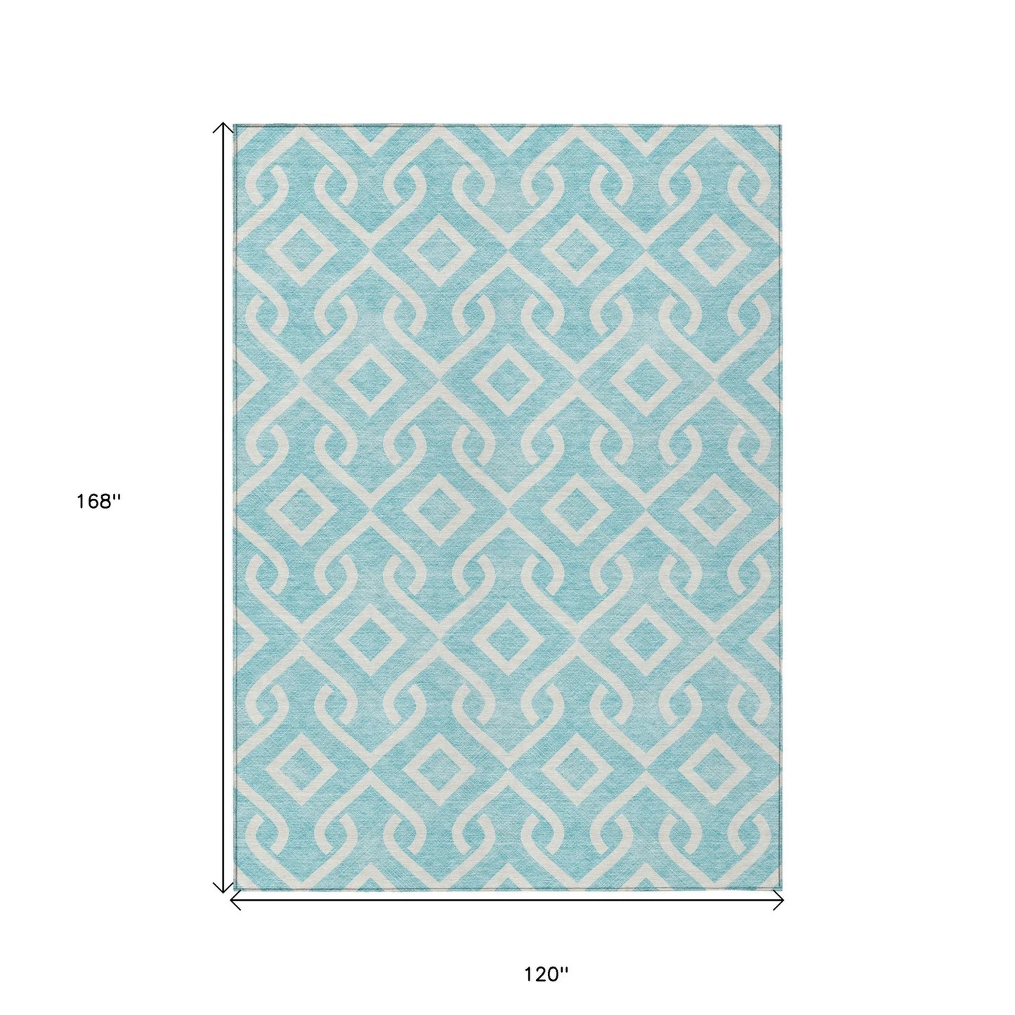 10' X 14' Aqua And Ivory Geometric Washable Indoor Outdoor Area Rug