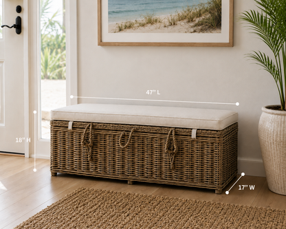 Key Largo Rattan Storage Bench With Cushion