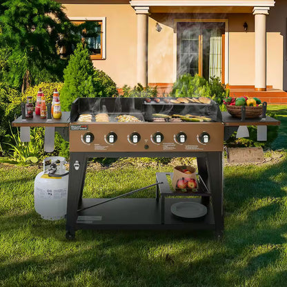 6-Burner Propane Gas Grill and Griddle Combo, Grill and Griddle 2-In-1, Bronze, 78,000 BTU Output for Back Yard