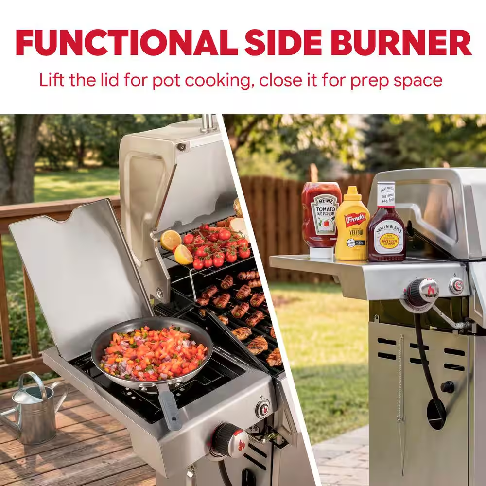 6-Burner Propane Gas Grill in Stainless Steel with Side Burner