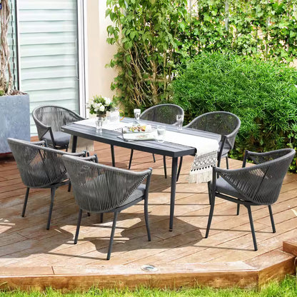 7-Piece Aluminum Outdoor Patio Dining Set with Grey Cushion