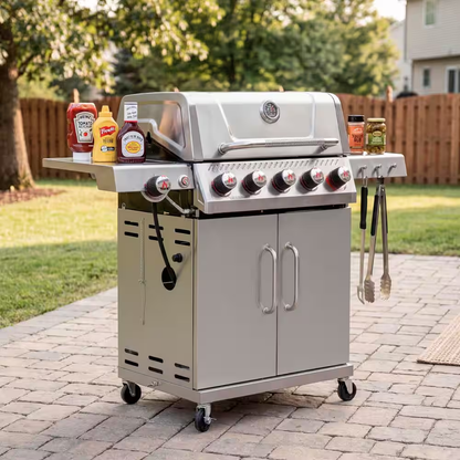 6-Burner Propane Gas Grill in Stainless Steel with Side Burner