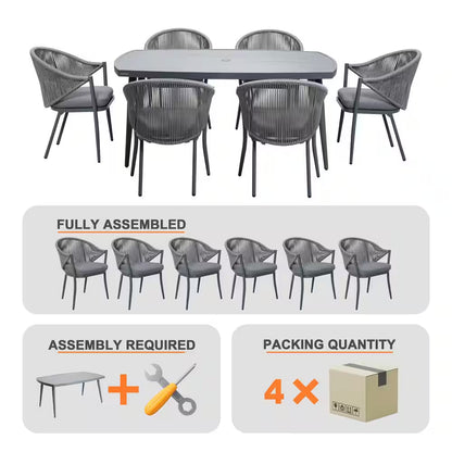 7-Piece Aluminum Outdoor Patio Dining Set with Grey Cushion