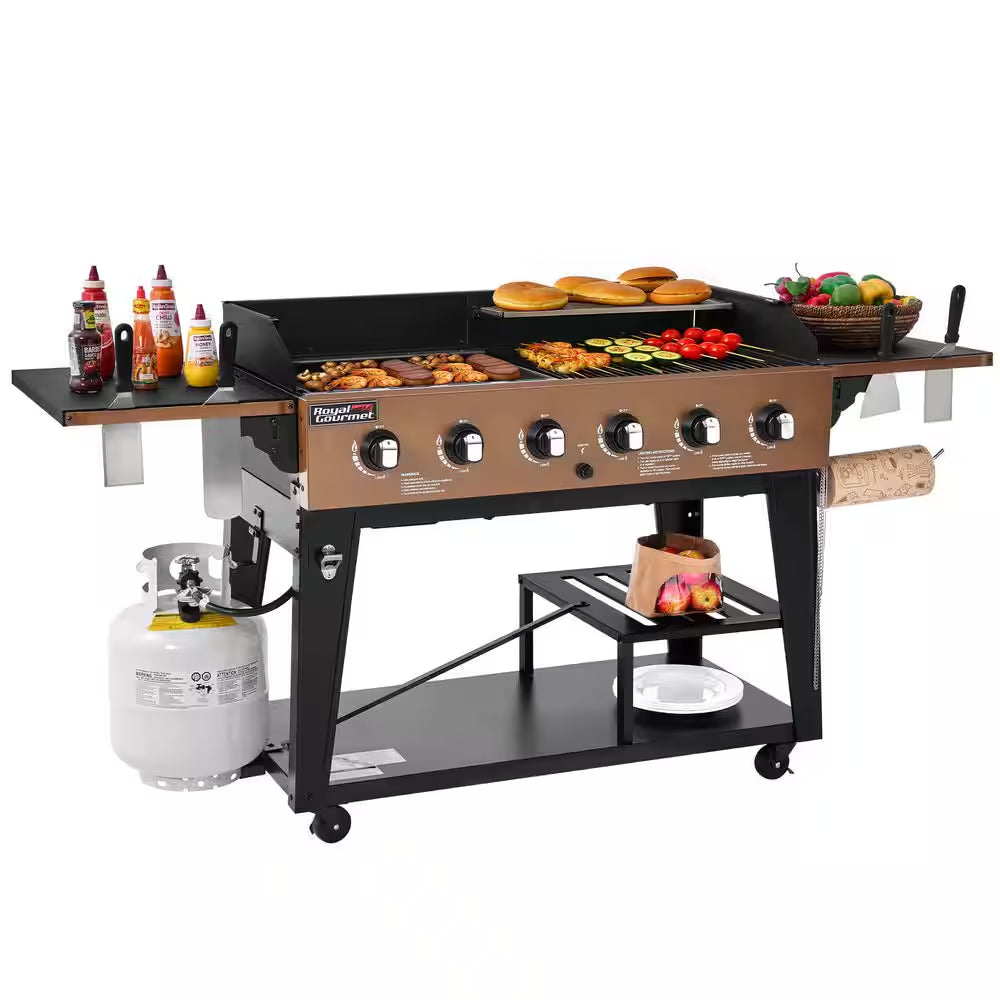 6-Burner Propane Gas Grill and Griddle Combo, Grill and Griddle 2-In-1, Bronze, 78,000 BTU Output for Back Yard