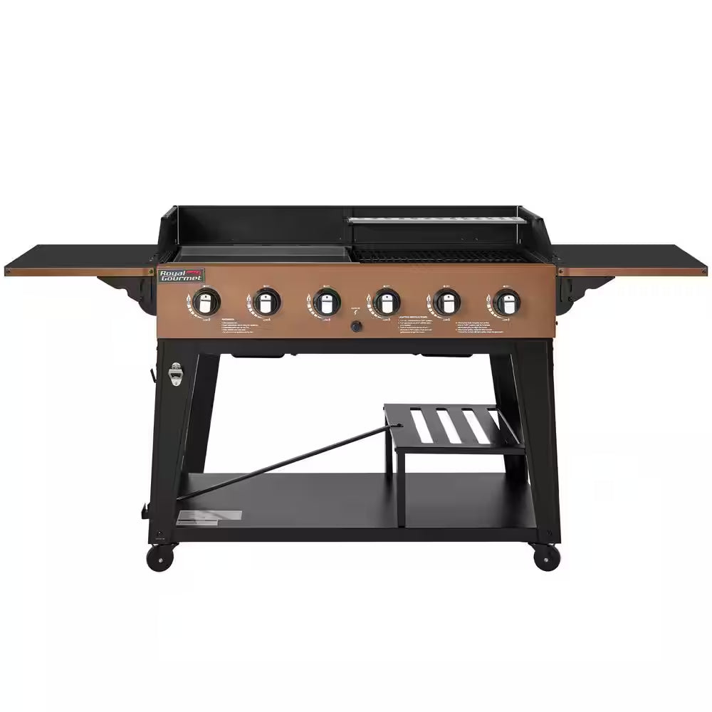 6-Burner Propane Gas Grill and Griddle Combo, Grill and Griddle 2-In-1, Bronze, 78,000 BTU Output for Back Yard