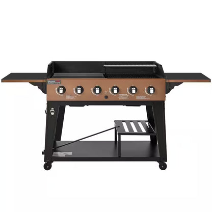 6-Burner Propane Gas Grill and Griddle Combo, Grill and Griddle 2-In-1, Bronze, 78,000 BTU Output for Back Yard