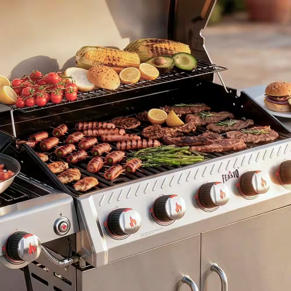 6-Burner Propane Gas Grill in Stainless Steel with Side Burner