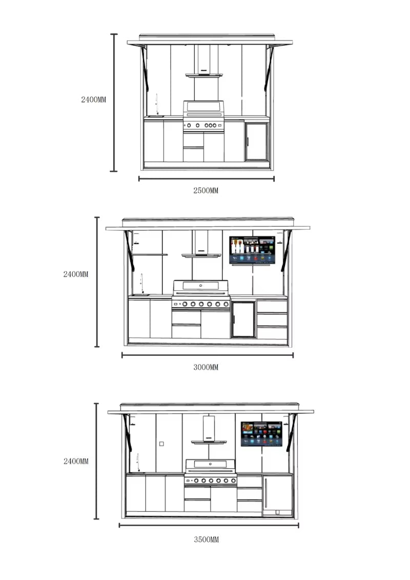 Customized Black/Grey Garden/Patio Outdoor Bbq Kitchen Pod with Door Weatherproof 304 Stainless Steel Outdoor Kitchen with Shed