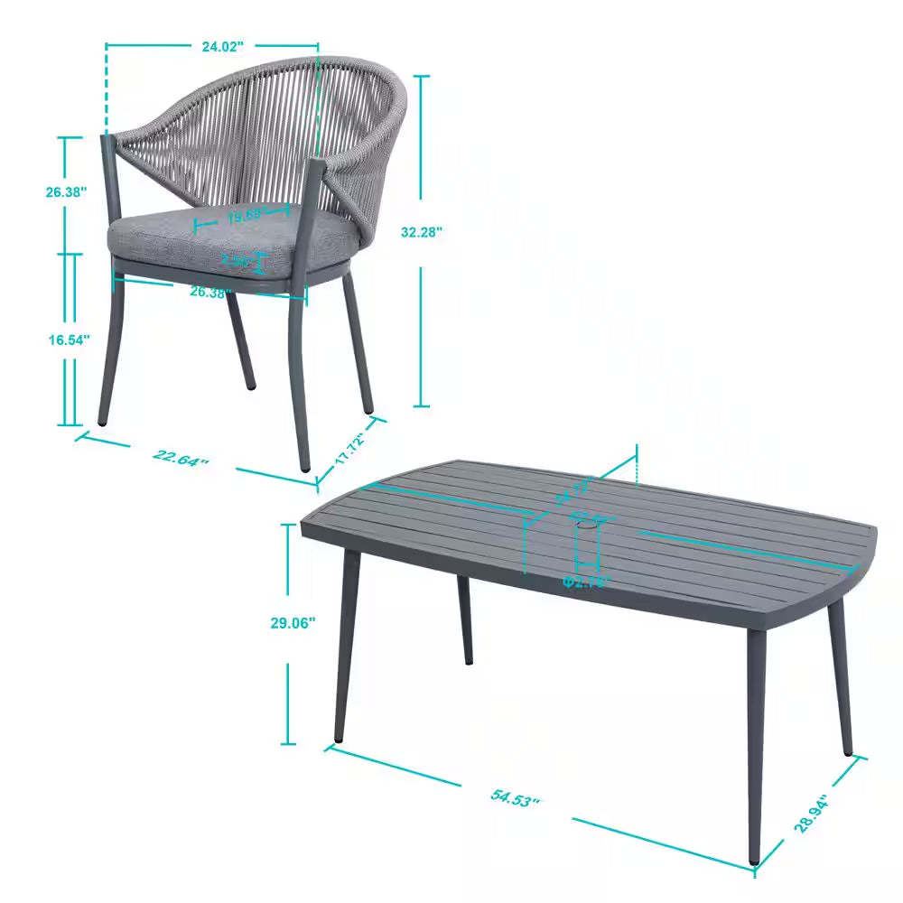 7-Piece Aluminum Outdoor Patio Dining Set with Grey Cushion