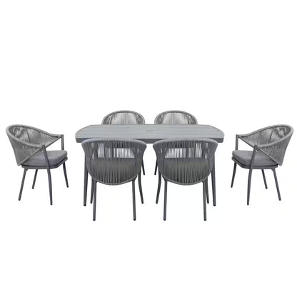 7-Piece Aluminum Outdoor Patio Dining Set with Grey Cushion