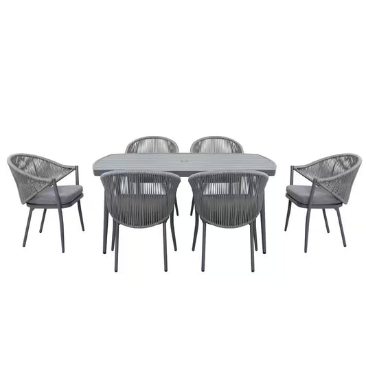 7-Piece Aluminum Outdoor Patio Dining Set with Grey Cushion