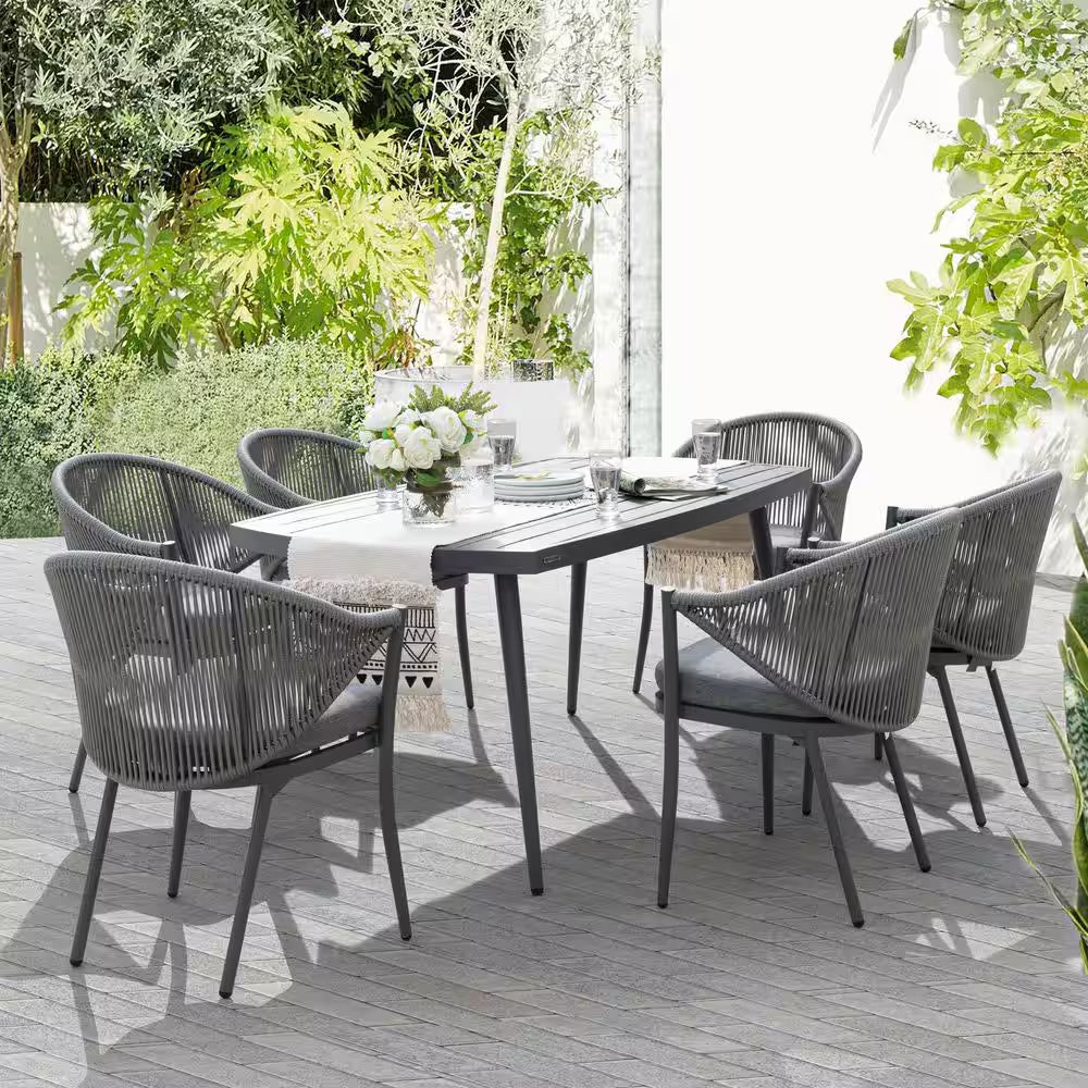 7-Piece Aluminum Outdoor Patio Dining Set with Grey Cushion
