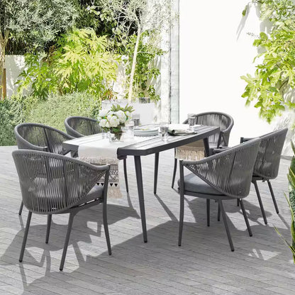 7-Piece Aluminum Outdoor Patio Dining Set with Grey Cushion