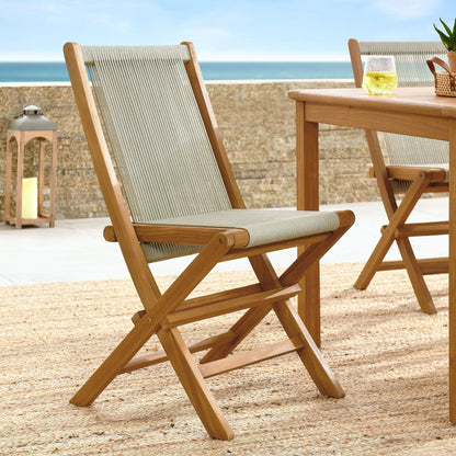 Vienna Outdoor Patio Teak and Rope Folding Chairs Set of 4 by Modway