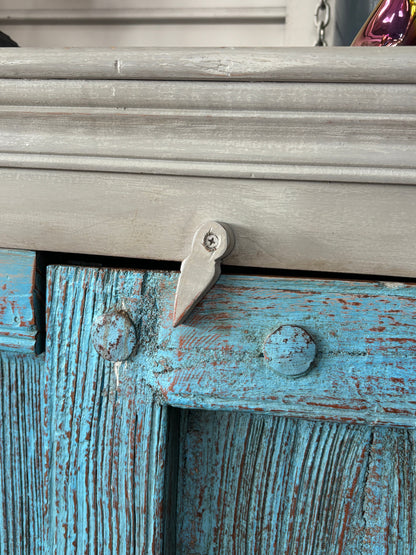 Turquoise Reclaimed Door Storage Cabinet – 44” x 17” x 59”