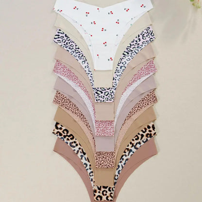 Women'S Floral Heart Leopard Print Everyday Wear Underwear Set, 3/4/6/7/8/10/12 Pieces, Casual Fitted Design, All Seasons Comfortable Panties, Lingerie, Casual Comfy Panty