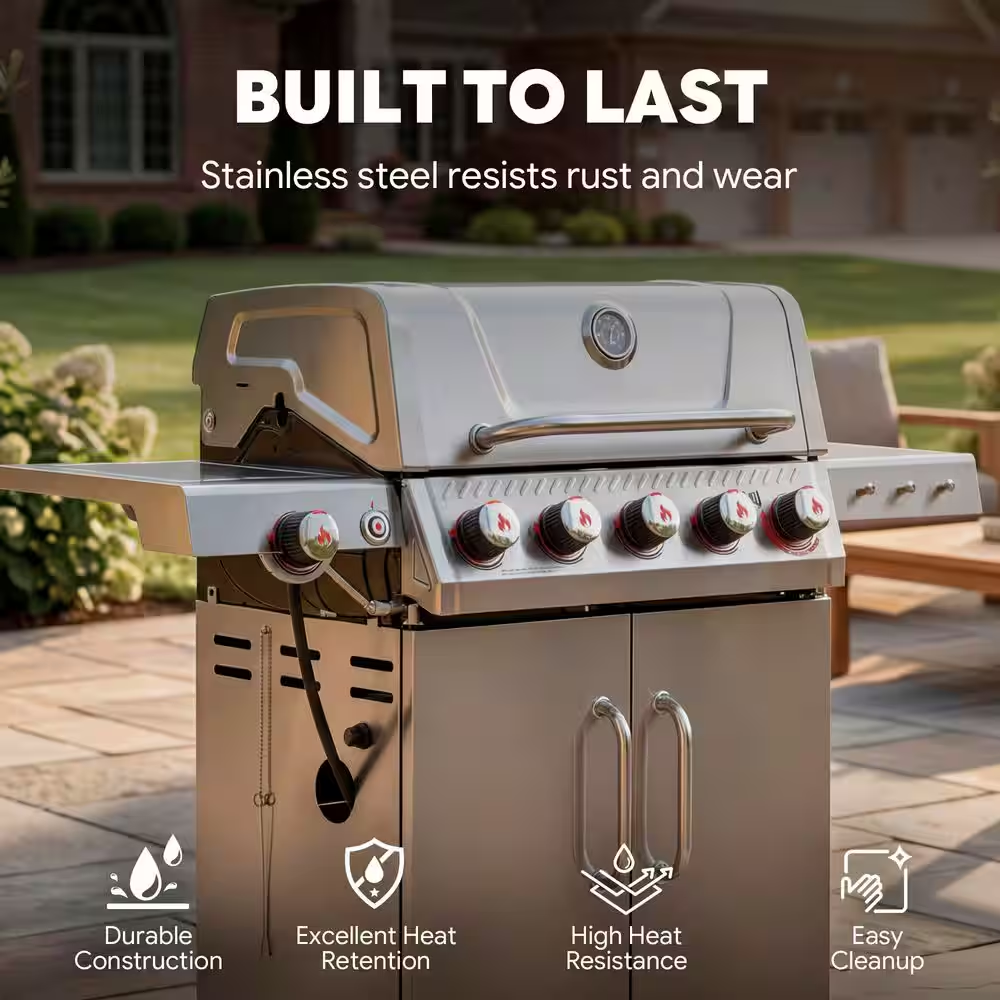 6-Burner Propane Gas Grill in Stainless Steel with Side Burner