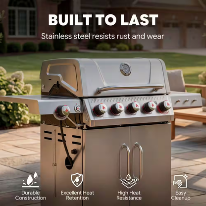 6-Burner Propane Gas Grill in Stainless Steel with Side Burner