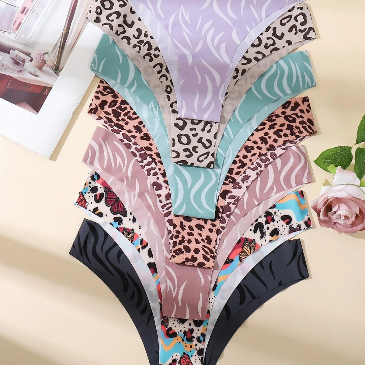 Women'S Floral Heart Leopard Print Everyday Wear Underwear Set, 3/4/6/7/8/10/12 Pieces, Casual Fitted Design, All Seasons Comfortable Panties, Lingerie, Casual Comfy Panty