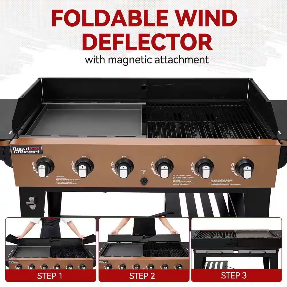 6-Burner Propane Gas Grill and Griddle Combo, Grill and Griddle 2-In-1, Bronze, 78,000 BTU Output for Back Yard