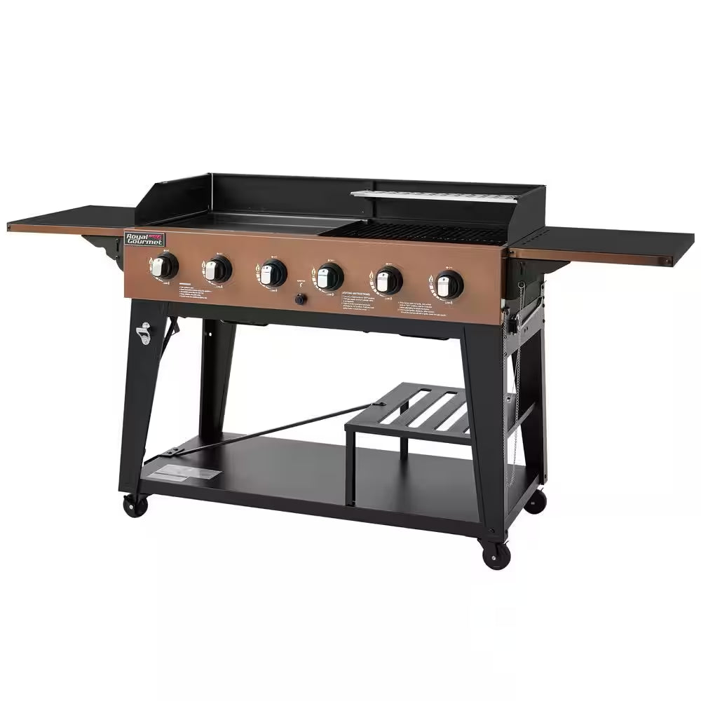 6-Burner Propane Gas Grill and Griddle Combo, Grill and Griddle 2-In-1, Bronze, 78,000 BTU Output for Back Yard