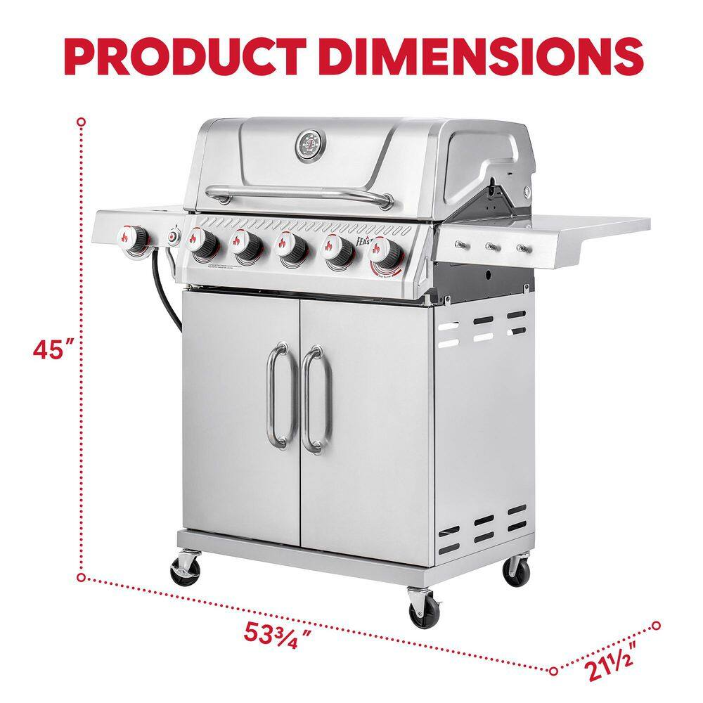 6-Burner Propane Gas Grill in Stainless Steel with Side Burner