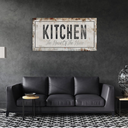 Kitchen Is The Heart Of The Home Printed Canvas Rusty Sign Distressed Wall Art Cute Sign Wood Frame Wood And Canvas Sign Kitchen Sign