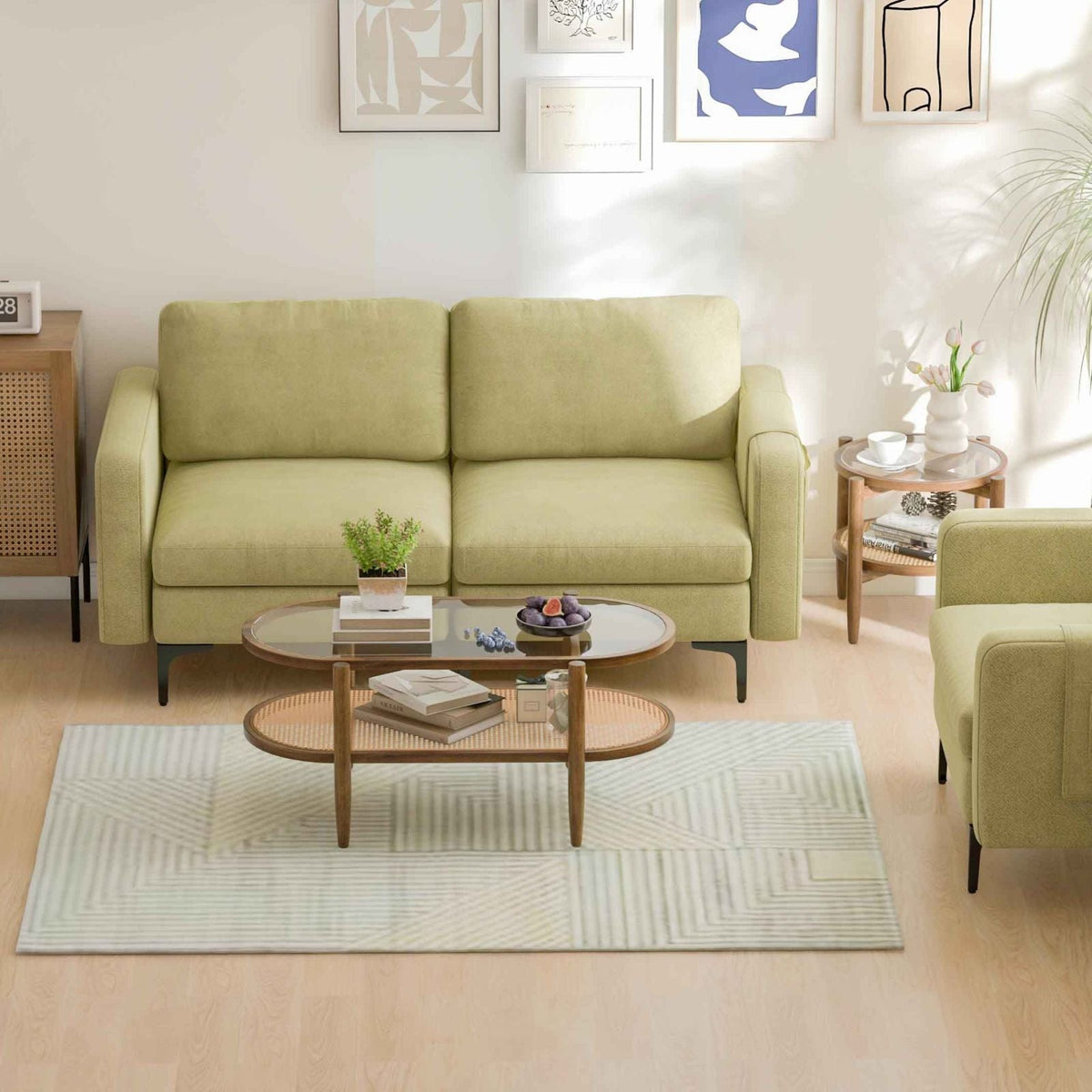 Modern Living Room Furniture Set: TV Stand + Sofa + Coffee Table + Side Table